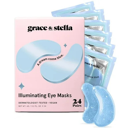 Grace & Stella Illuminating Under Eye Mask - Blue 24 pairs - Gel Eye Patches for Dark Circles, Puffy Eyes, Wrinkles, Undereye Bags | Walmart (US)