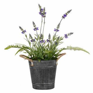18 in. Artificial Lavender Floral Arrangements in Iron Pot | The Home Depot