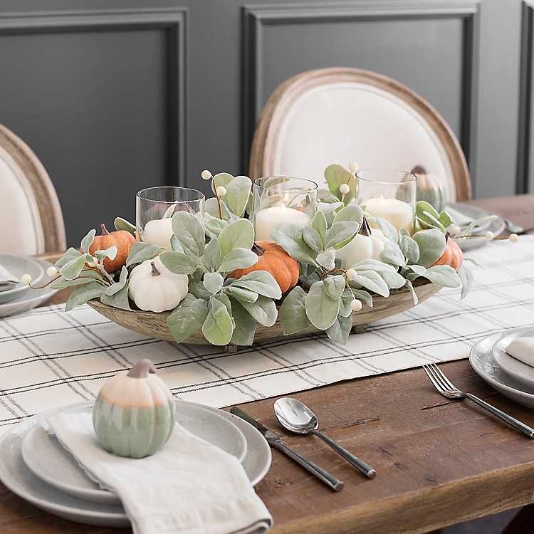 Lamb's Ear and Pumpkins Bowl Candle Centerpiece | Kirkland's Home