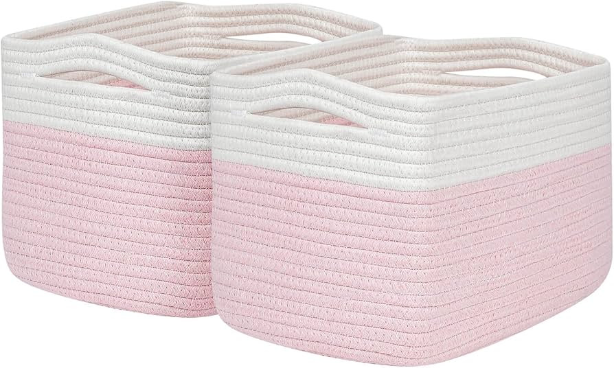 Pink Girls Baby Nursery Rope Toys Baskets , Decorative Woven Storage Baskets for Gift, Cubes Stor... | Amazon (US)