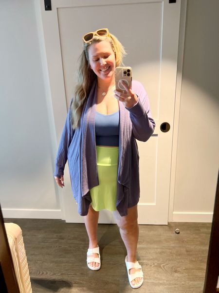 SATURDAY MORNING👉Woke up early Saturday morning and got some work done in peace!! Then we did brunch and shopping before pool time. The perfect girls day. Wore this skort and it was perfect for walking around in the heat! Size down in this specific style and length! I’m wearing a 1X. 
For the bra top, I’m in a 2X and it fits great and doesn’t roll! The wrap is a 2X and generous. Huge fan of athleta. 

#LTKSaleAlert #LTKPlusSize #LTKActive