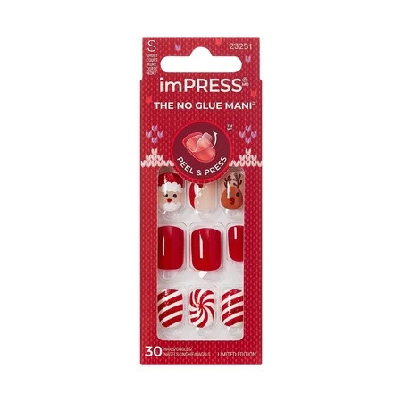 Kiss Impress Holiday Press On Nails ‘Frost Kiss’ Red Short Squoval 30 Count | Walmart (US)