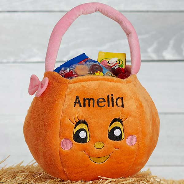 Miss Pumpkin Embroidered Plush Trick or Treat Bag | Personalization Mall