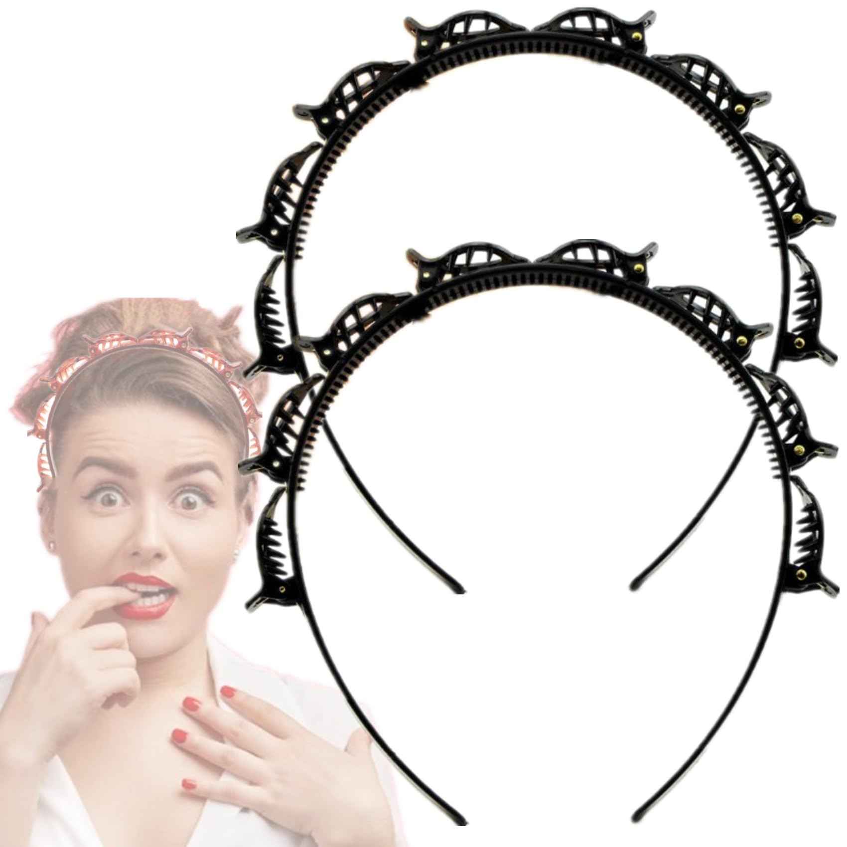 Headband with Clips, 2pcs Hairpin Headband, Hairpin Hairband, Headband with Clips Attached, Hair ... | Amazon (US)