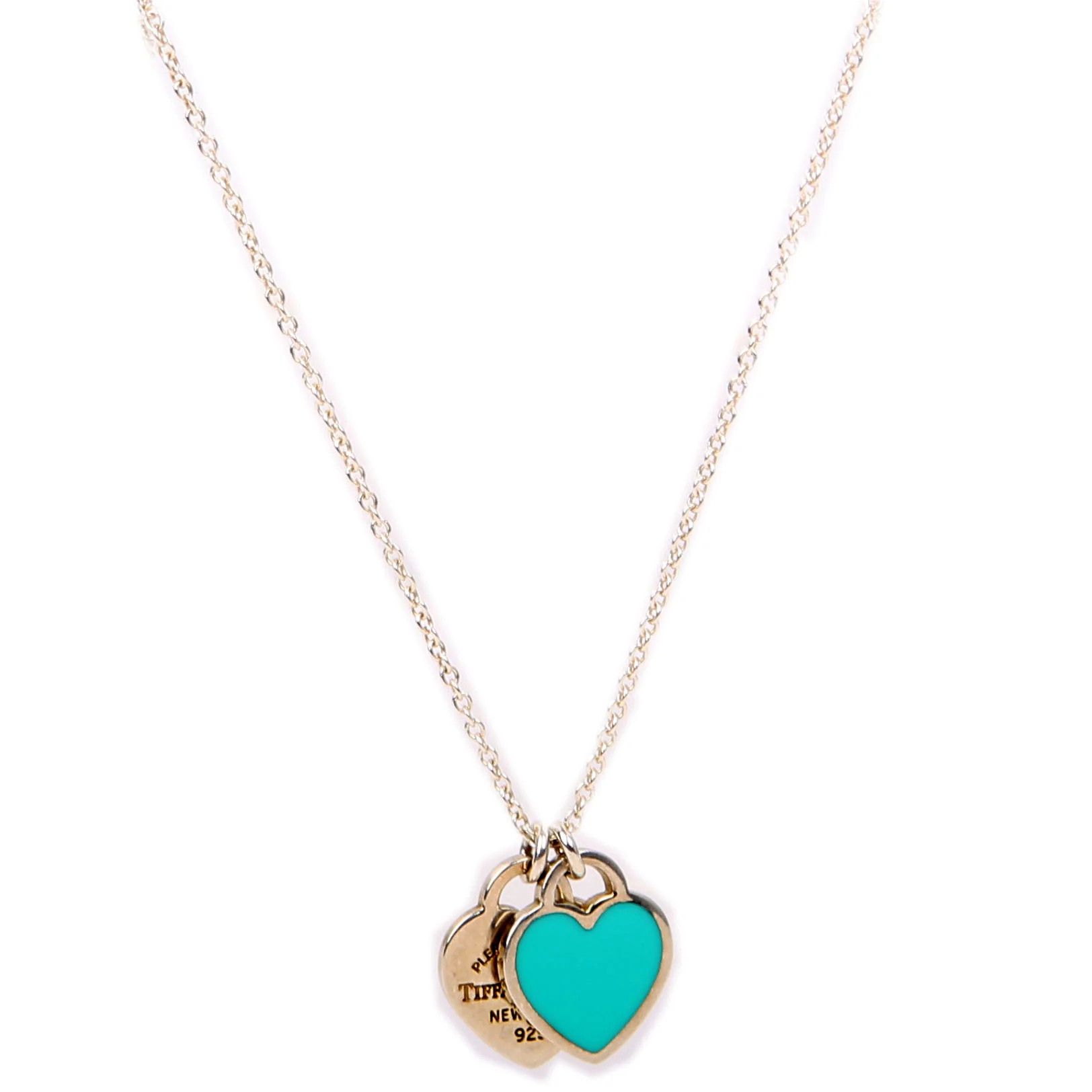Please Return Mini Double Enamel Heart 925 Necklace Silver/Blue | Keeks Designer Handbags