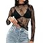 MEROKEETY Womens 2025 Mesh Sheer Lace Long Sleeve Top Sexy Y2k Mock Neck See Through Shirt Blouse... | Amazon (US)