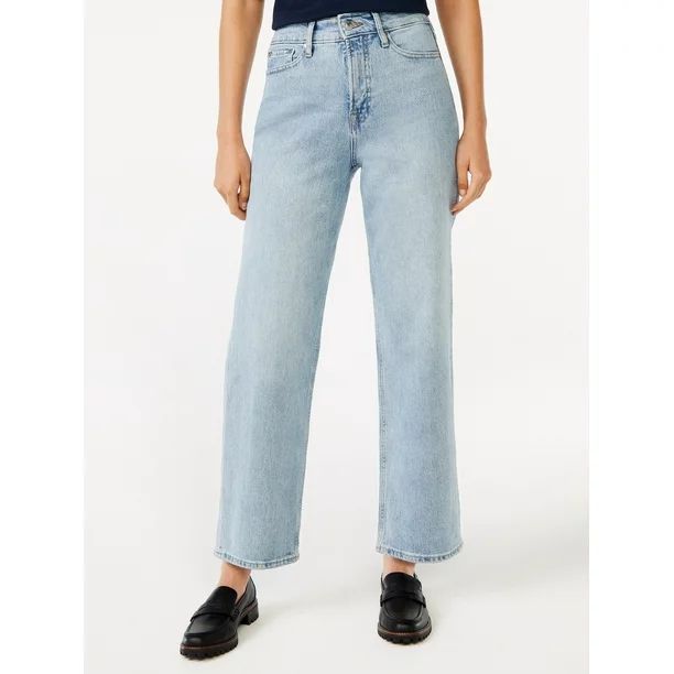 Free Assembly Women's Cropped Wide High Rise Straight Jeans - Walmart.com | Walmart (US)