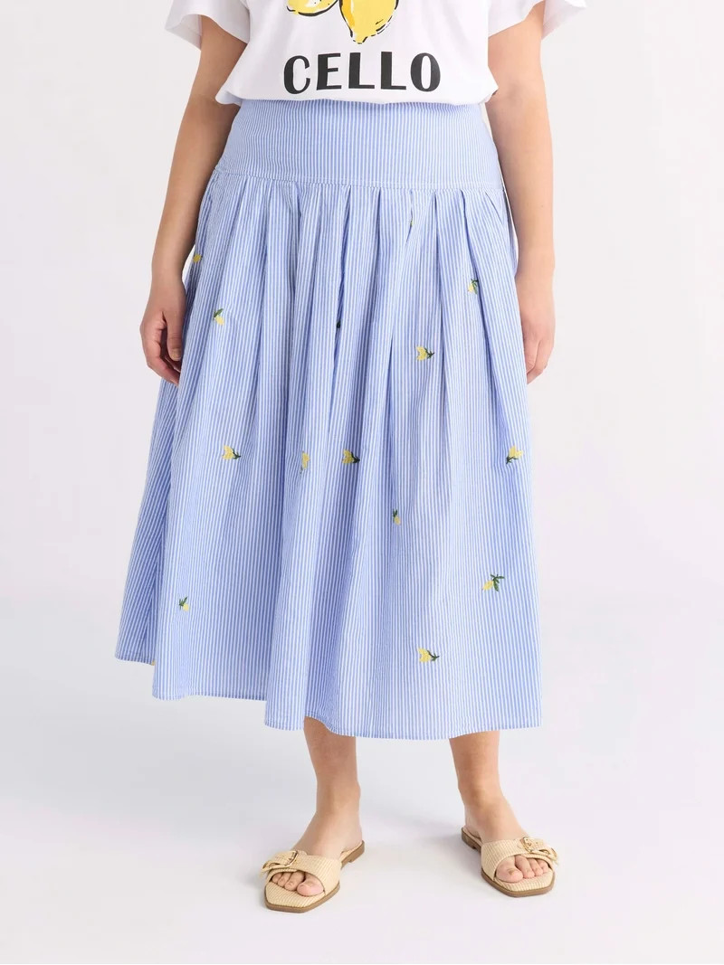 Free Assembly Women's and Women’s Plus Pleated Cotton Maxi Skirt, Sizes 0-28W | Walmart (US)