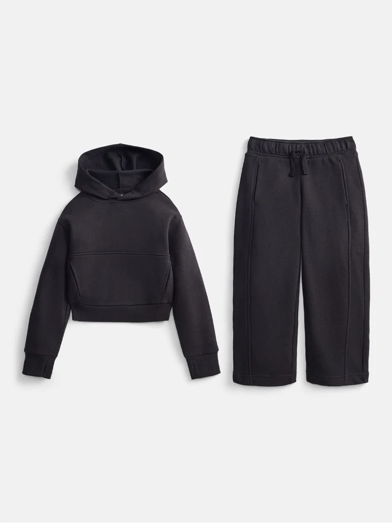 Athletic Works Girls Fleece Sweatshirt and Barrel Leg Pants, 2 Piece, Sizes 4-18 & Plus | Walmart (US)