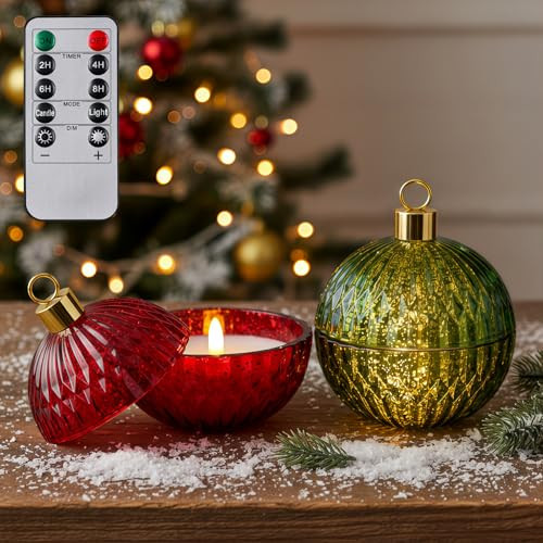 2 Pcs Battery Operated Christmas Ball Candles LED Flameless Mercury Glass Ball Candle with Remote... | Amazon (US)