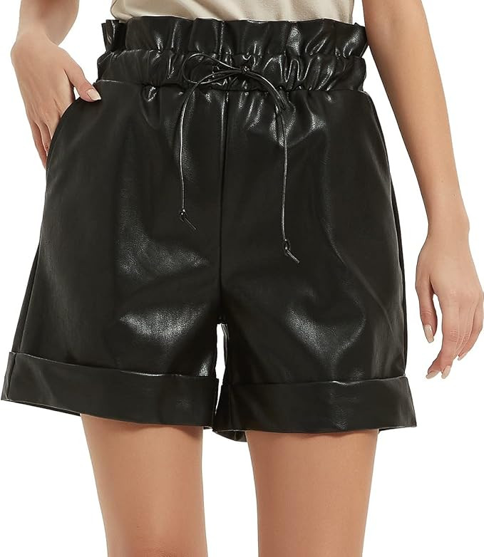 YOLO EDITION Faux Leather Shorts High Waisted Wide Leg Paperbag Short for Women | Amazon (US)