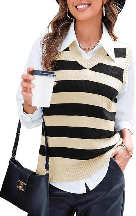 EVALESS Sweater Vest Women V Neck Knit Sleeveless Tunic Tank Tops Casual Pullover Sweater Fall Tr... | Amazon (US)