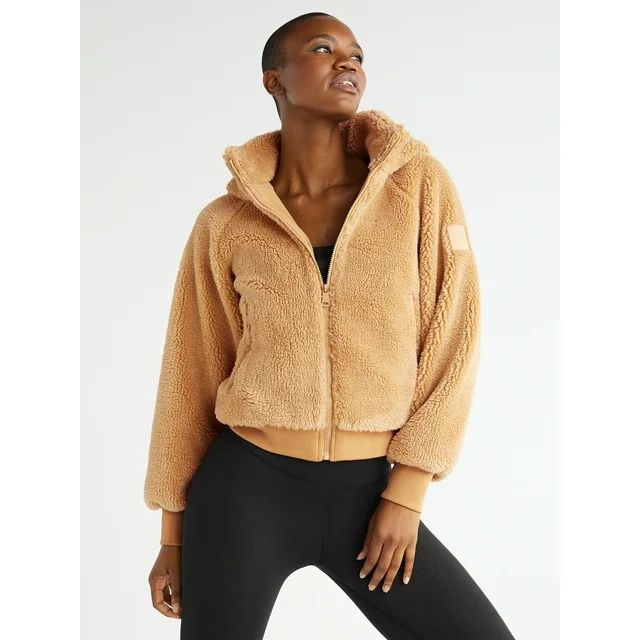 Love & Sports Women’s Faux Sherpa Jacket with Hood, Sizes XS-3XL - Walmart.com | Walmart (US)