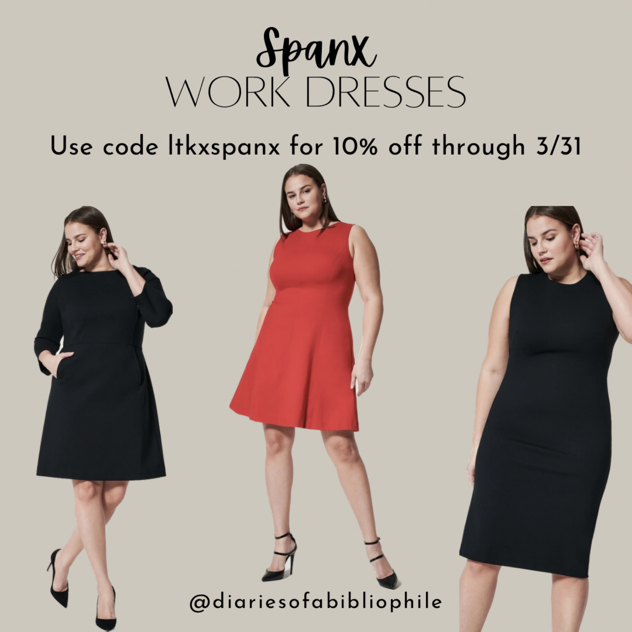 Spanx on sale through 3/31! Loving these work dresses! Currently 10% off 

Plus-size dress, plus-size office wear, work wear, plus-size work wear, business casual, work outfits, sale alert, discount, red dress, black dress, Spanx 

#LTKcurves #LTKsalealert #LTKworkwear
