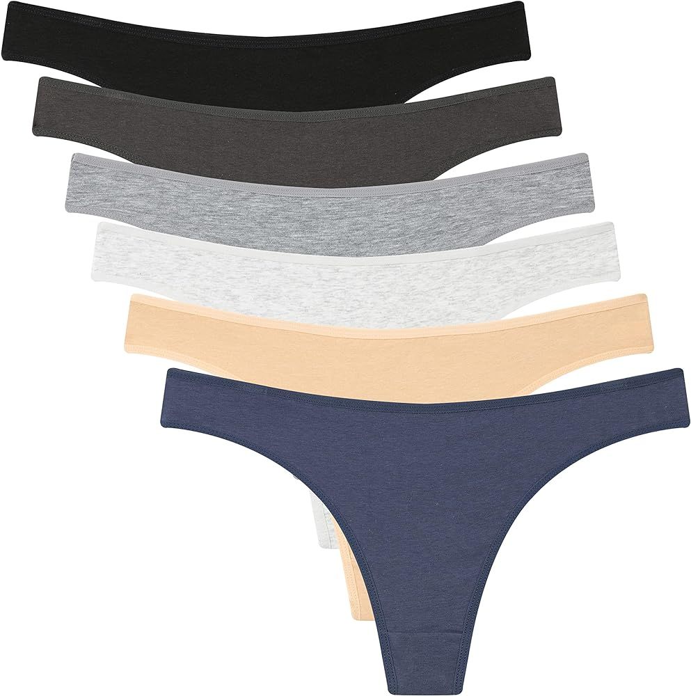 ELACUCOS 6 Pack Women's Thongs Cotton Breathable Panties Bikini Underwear | Amazon (US)