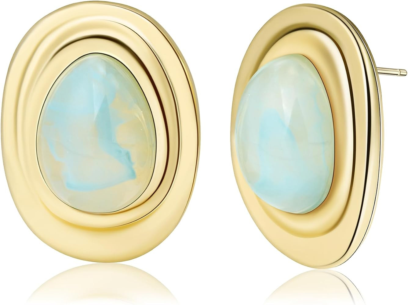 Resin Statement Chunky Gold Drop Earrings Big Vintage Colorful Oval Stud | Amazon (US)