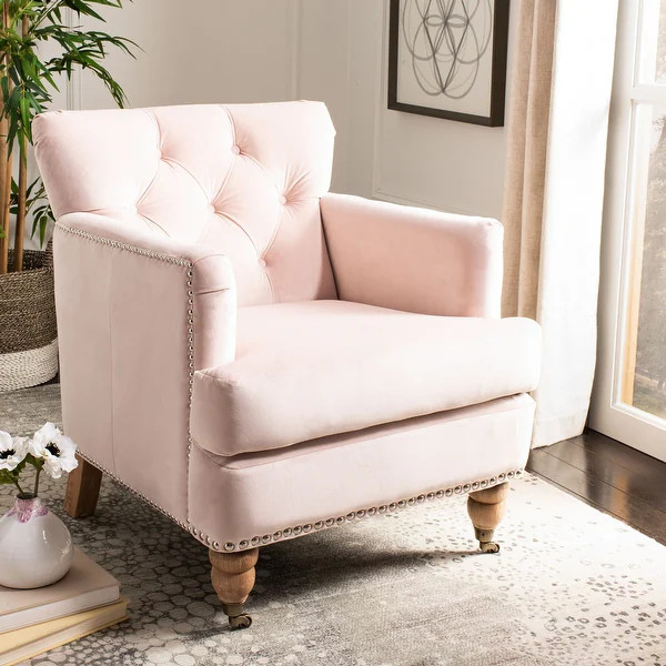 SAFAVIEH Colin Tufted Club Chair - 28" x 34.4" x 32.7" - Blush/White Washed | Bed Bath & Beyond