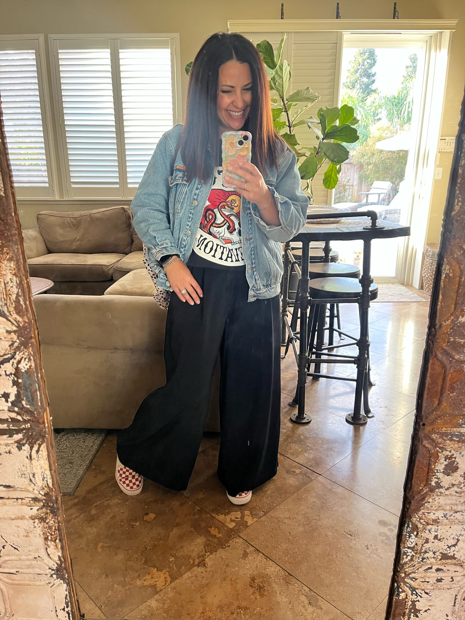 We went and saw ZZ Top last night! Such a fun blues- rock show! They played all the iconic hits! I had to wear my concert tee today! My wide leg trousers are so versatile and can easily be dressed up or down. I’m wear a small shirt for reference. 

Fall casual look
Oversized denim jacket
Slip on vans


#LTKOver40 #LTKSeasonal #LTKWorkwear