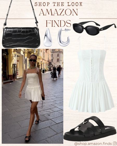 Pinterest Inspired Look!
White sundress, black sandals, purse, sunglasses and earrings from Amazon for summer 2024.

#LTKitbag #LTKstyletip #LTKshoecrush