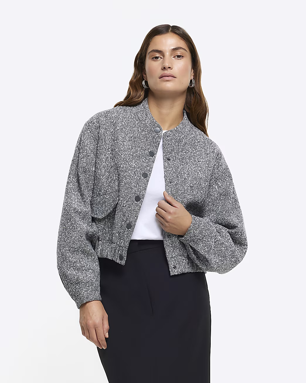 Grey RI Studio wool blend bomber jacket | River Island (UK & IE)