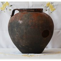 Large Vintage Braun Clay Pot, Old Planter, Big Wabi Sabi Pottery, Rustic Decor, Primitive Black Vase | Etsy (US)