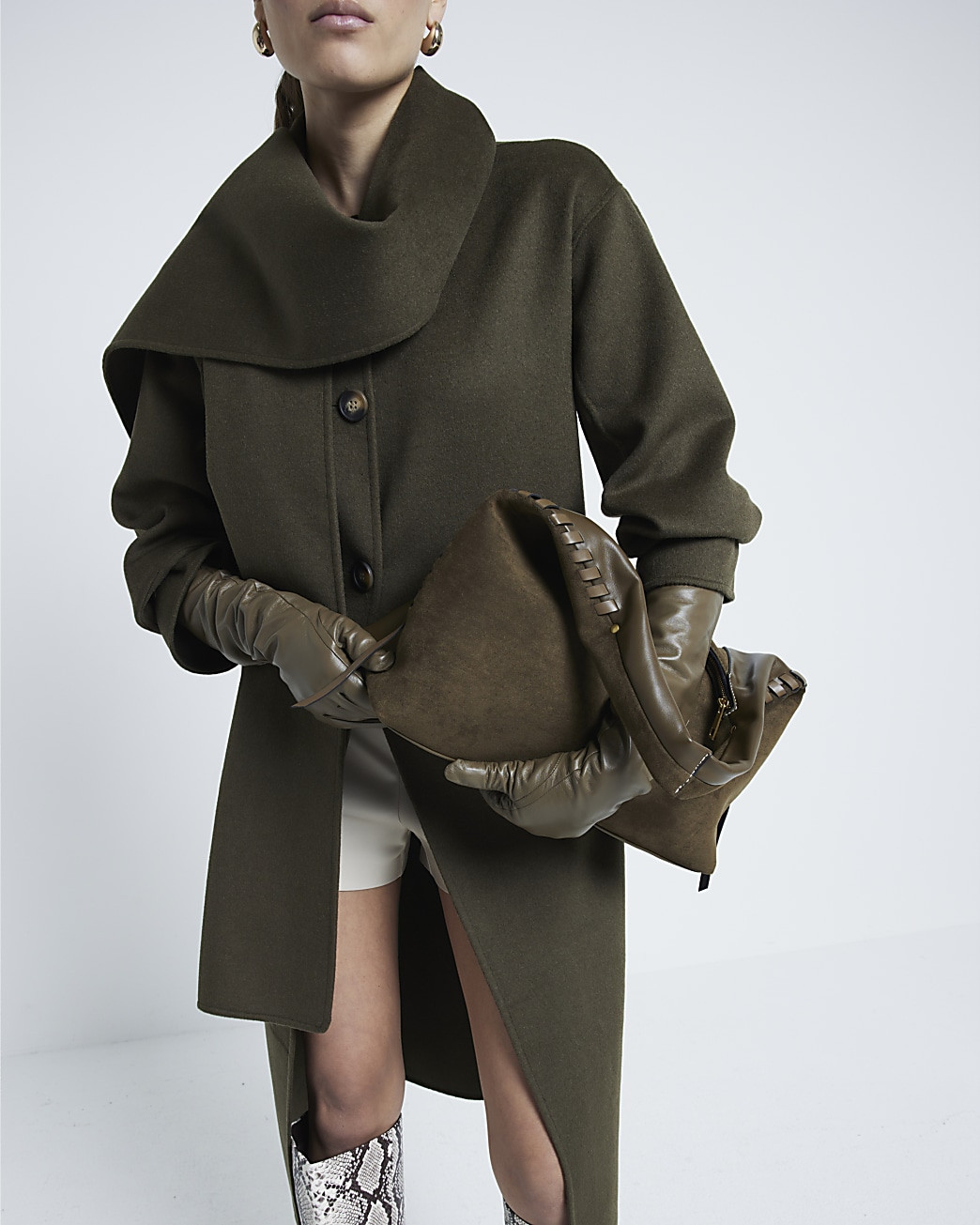 Khaki Whipstitch Slouch Tote Bag | River Island (UK & IE)