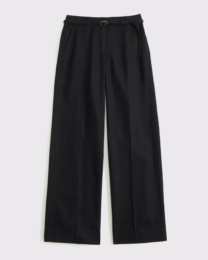 Premium Linen Belted Wide Leg Pant | Abercrombie & Fitch (US)
