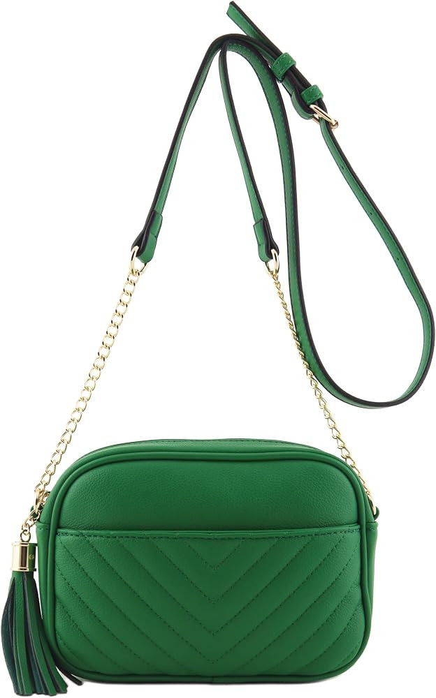 FashionPuzzle Chevron Quilted Crossbody Camera Bag with Chain Strap and Tassel | Amazon (US)