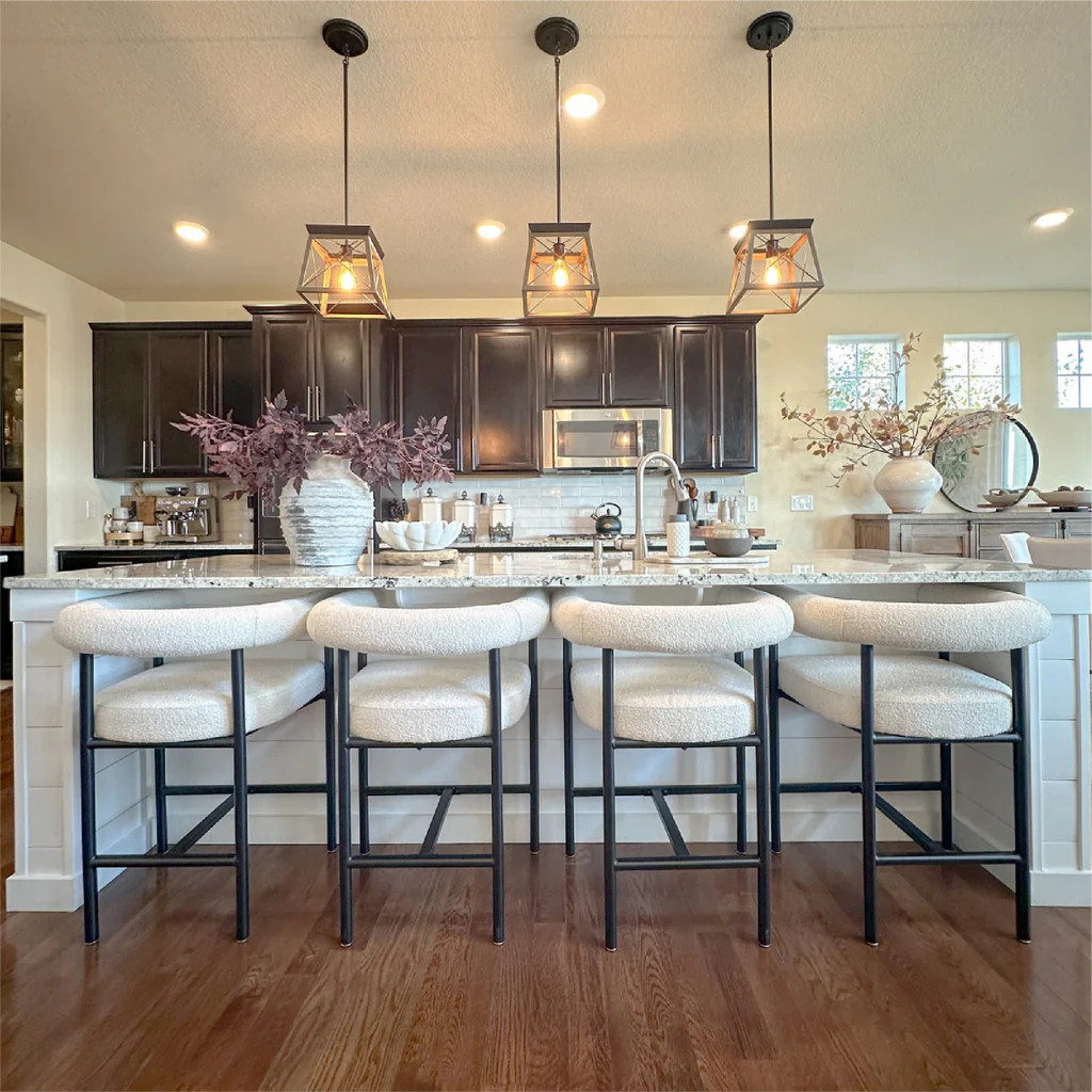 New York 24" Boucle Counter Stool with Arms (Set of 3) | Pop Maison