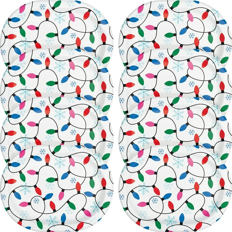 Christmas Lights and Snowflakes Oval Disposable Paper Plates, 12" x 10", Multicolor, 8 Count, by ... | Walmart (US)