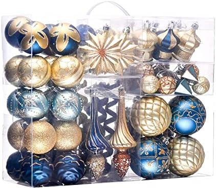 Valery Madelyn 108ct Trendy Blue Gold Christmas Ball Ornaments Decor, Shatterproof Christmas Tree Or | Amazon (US)