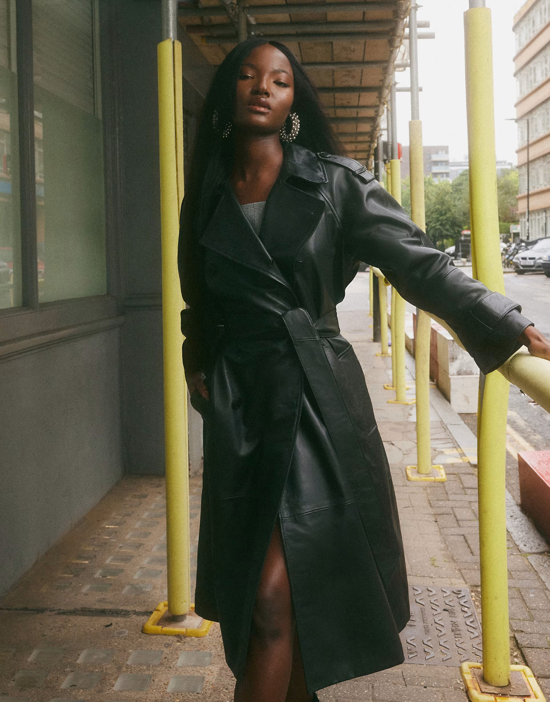 ASOS DESIGN premium faux leather midi length trench coat in black | ASOS (Global)