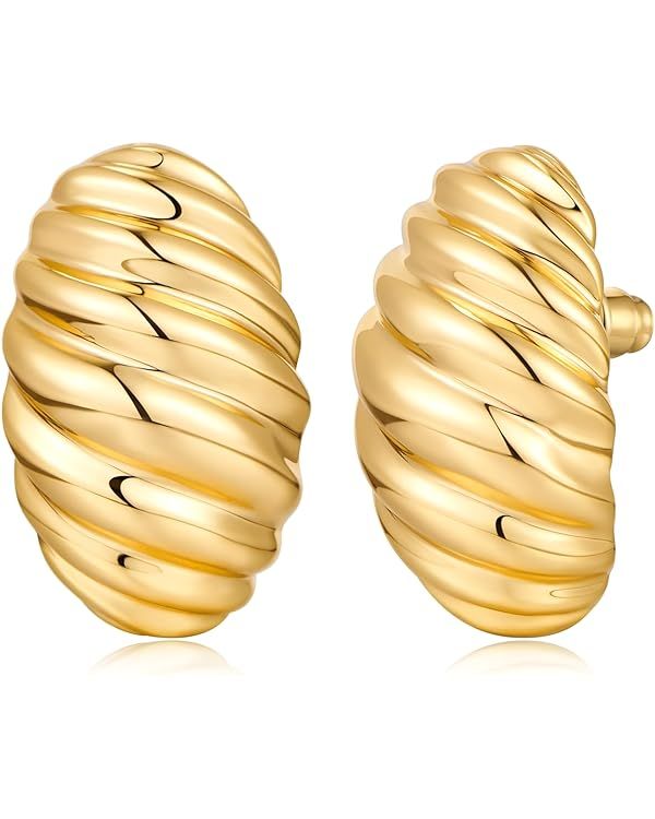 HESSAWELL Polished Twisted Stud Earrings for Women Gold Silver Chunky Stud Earrings for Birthday ... | Amazon (US)