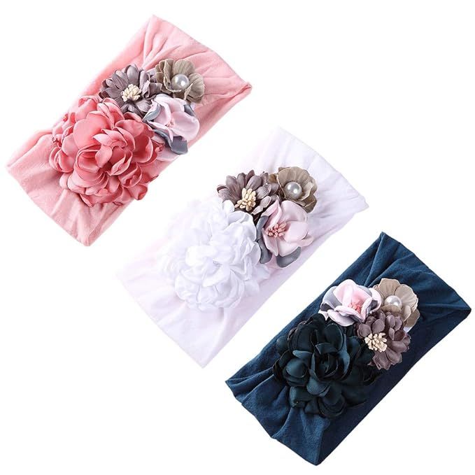 Baby Girl Floral Turban Headbands, Infant Flower Nylon Elastic Head Wraps for Newborn,Toddler and... | Amazon (US)