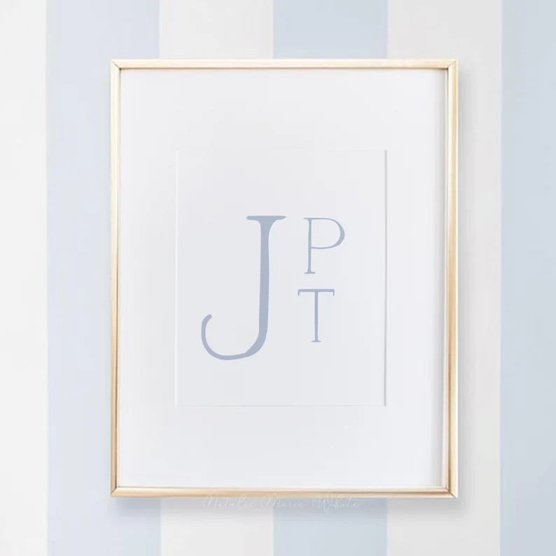 Boy Nursery Decor Blue Monogram Wall Art Boy Nursery Wall Art Above Crib Printable - Etsy | Etsy (US)