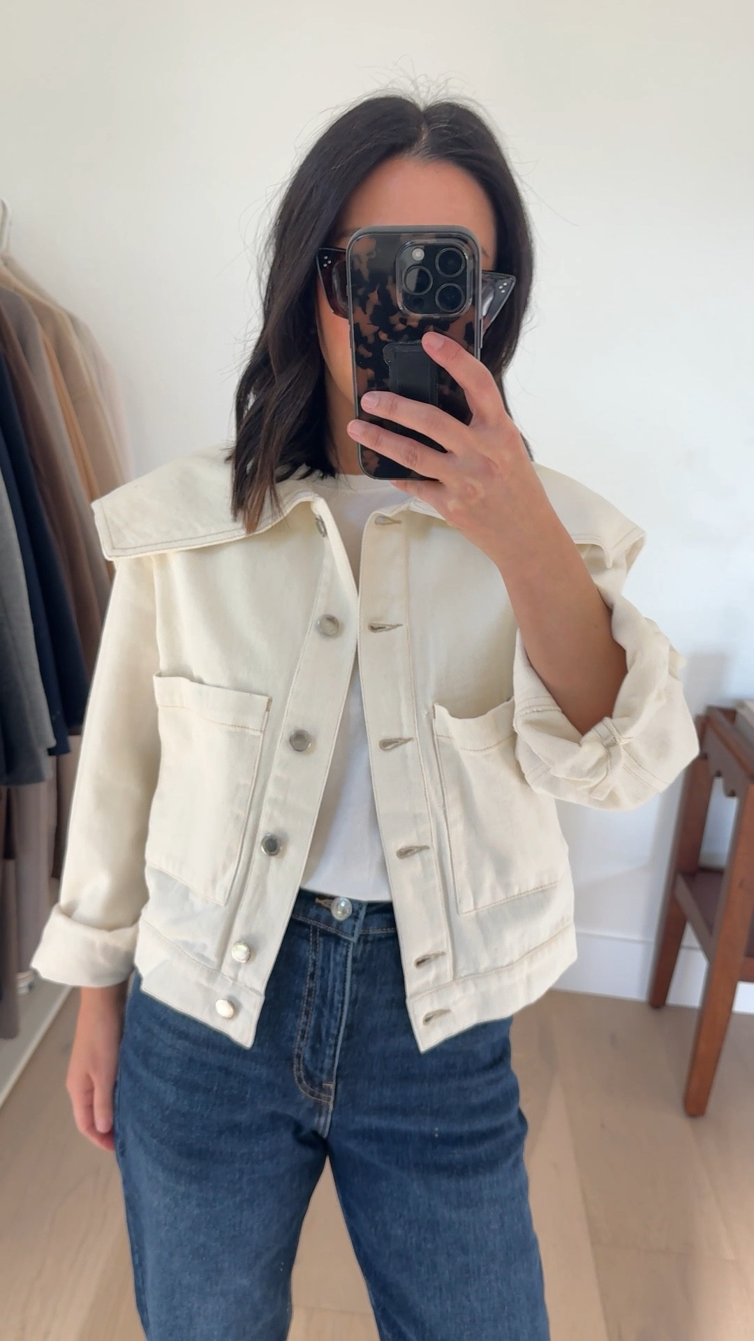 The cutest white denim jacket with labels. Wearing a size small. Use code CRYSTALIN10 to get 10% off for new customers when you spend $90. @mango #ad

#LTKPetite