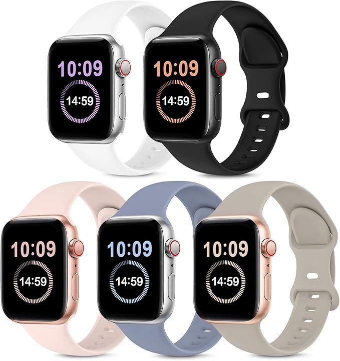 5 Pack Bands Compatible with Apple Watch Band 42mm 44mm, Soft Silicone Sport Replacement Strap Co... | Amazon (US)