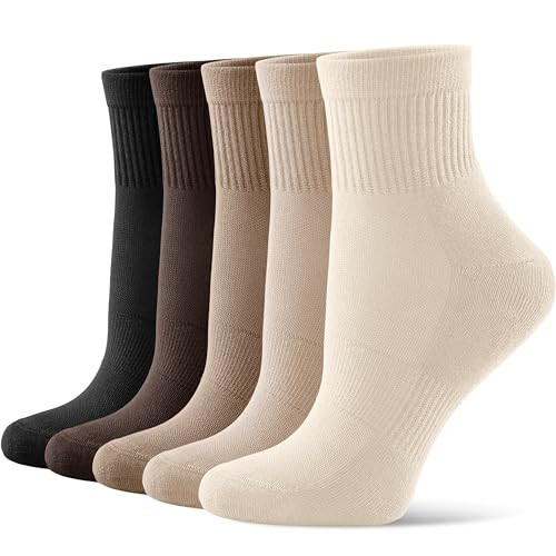 CS CELERSPORT 5 Pairs Mini Crew Ankle Socks Cushioned Running Casual Socks for Women and Men,Brown,Medium | Amazon (US)