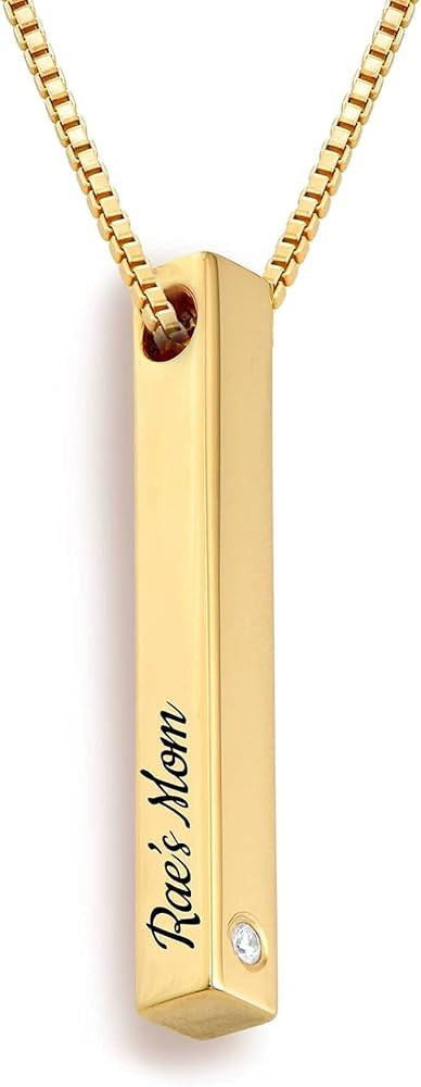 Oak&Luna - Personalized Pillar Bar Necklace with Diamond Options - Custom Inscription Engraved Pe... | Amazon (US)