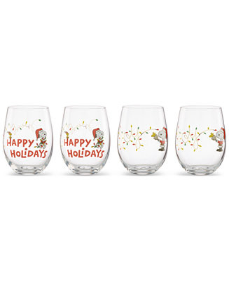 Lenox Snoopy Christmas Assorted Stemless Wine Glasses, Set of 4 Exclusively at Macy’s - Macy's | Macy's
