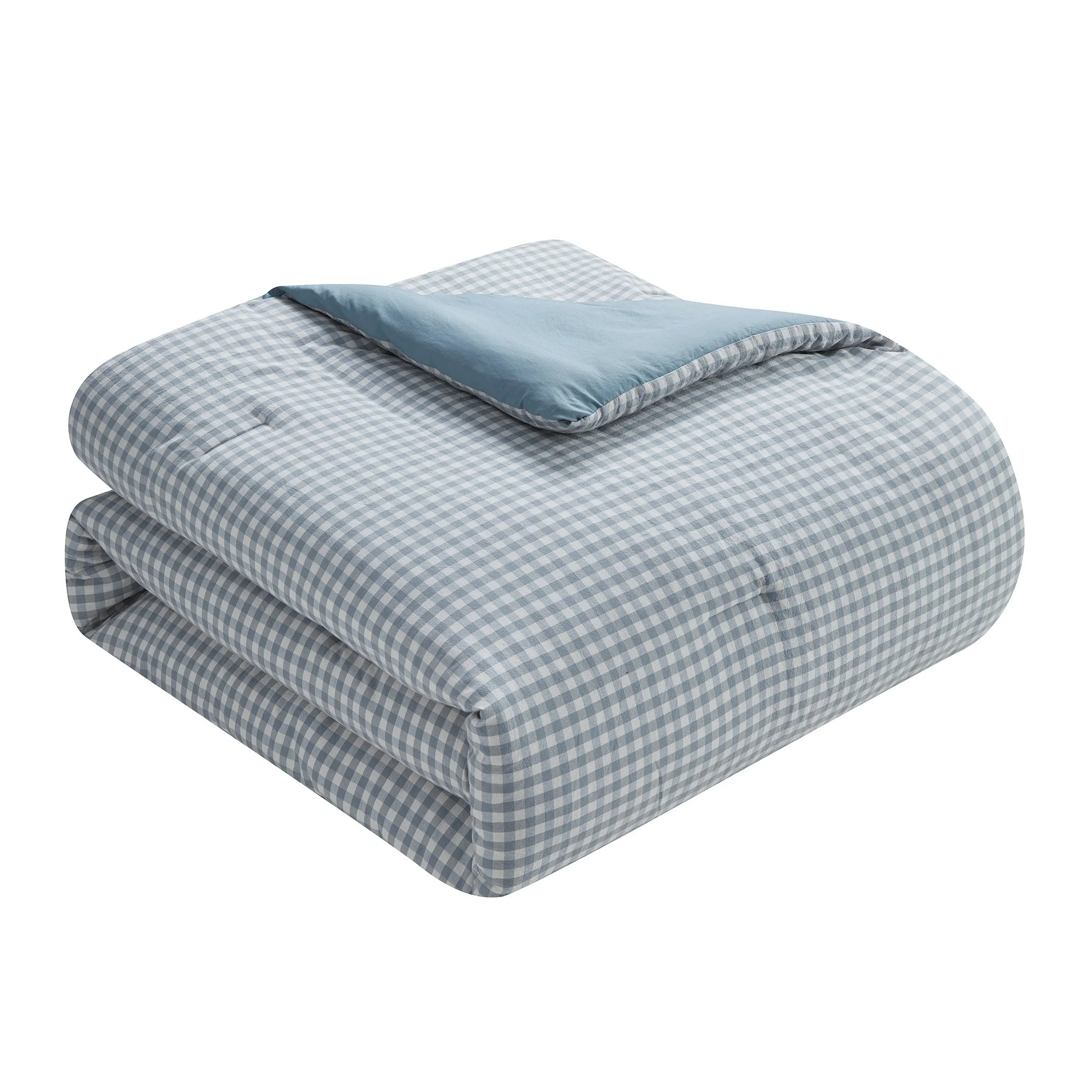 My Texas House Collins 2-Piece Blue Gingham Cotton Comforter Set, Twin/Twin XL | Walmart (US)