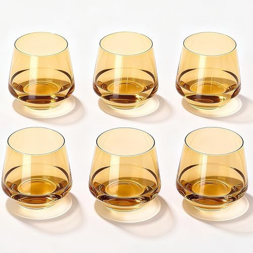 Amber Stemless Wine Glasses Set of 6 – 14oz Unique Amber Glassware for Wine, Water, Cocktails ... | Amazon (US)