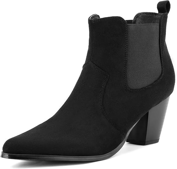 MaxMuxun Women's Chunky Heel Boots Ankle Boots for Women Western Booties Faux Leather Pointed Toe... | Amazon (US)