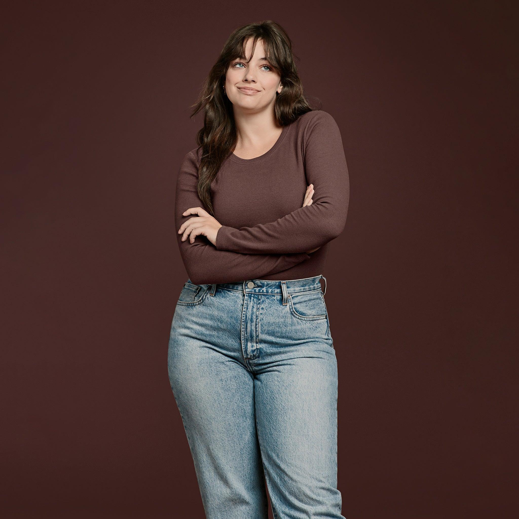 Long Sleeve Ribbed Crewneck Bodysuit | nuuds