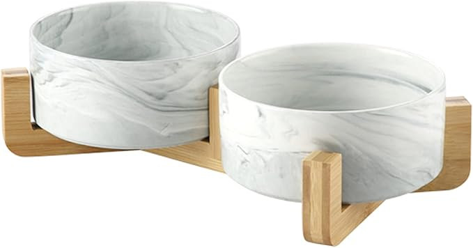 Ceramic Round Dog Cat Bowl - Durable Ceramic Food Water Elevated Dish for Pet,with Wood Stand,28 ... | Amazon (US)