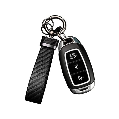 Turcee Leather Car Keychain - Carbon Fiber Interior Key Fob with Anti-Lost D-Ring - Car Accessory Key Ring (Black) | Amazon (US)