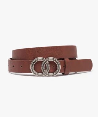 Ceinture femme unie avec double boucle ronde marron | Gemo