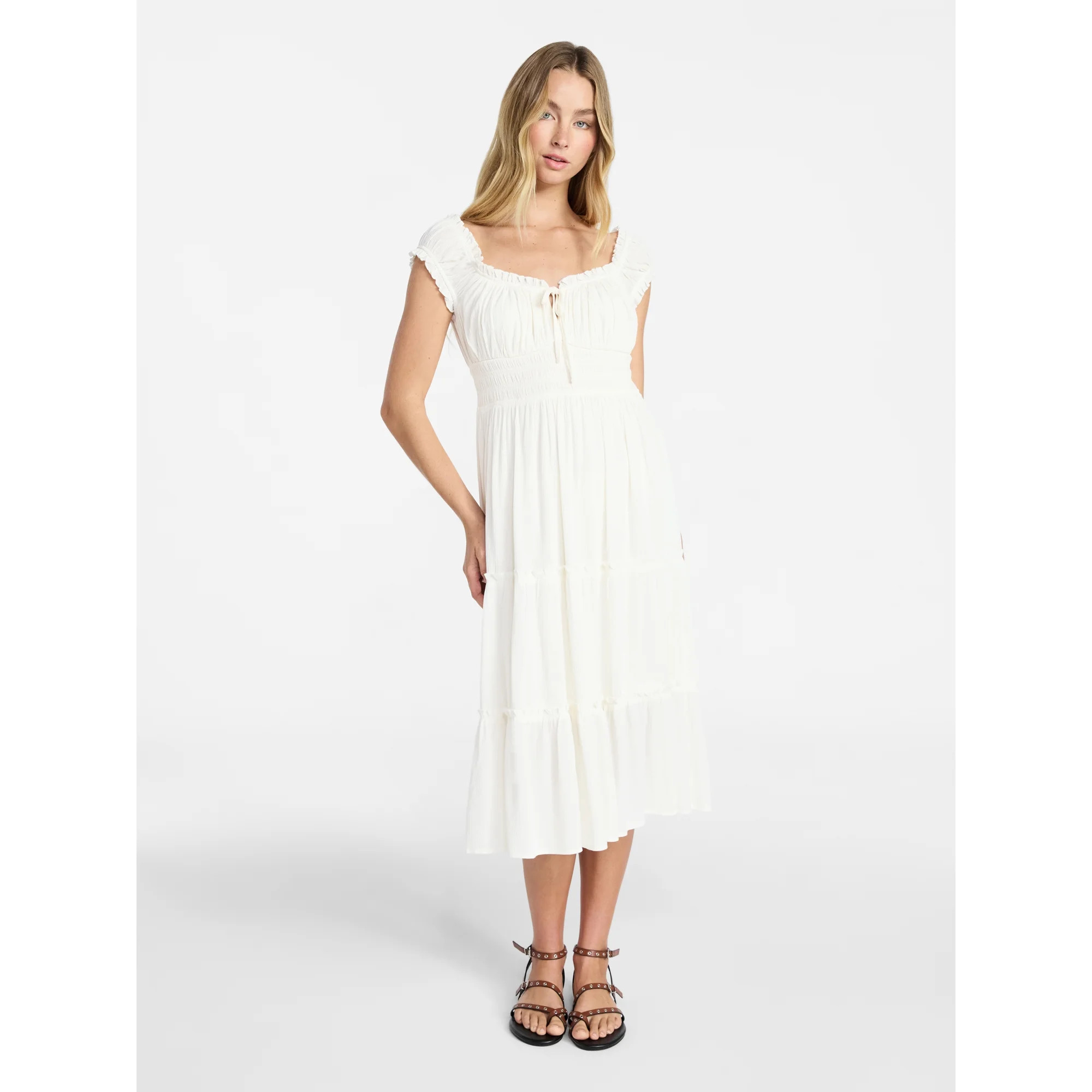 No Boundaries Puff Sleeve Midi Dress, Women’s XXS-XXL | Walmart (US)
