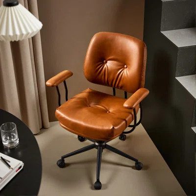 Mid-century Faux Leather Office Chair With Arms, Adjustable Swivel Desk Chair For Office Or Vanity – Compact Ergonomic Task Chair | Wayfair North America