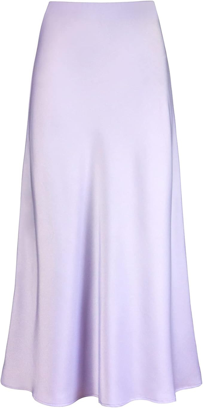 Women's Satin High Waisted Maxi Skirts Hidden Elasticized Waistband A Line Long Skirt | Amazon (US)